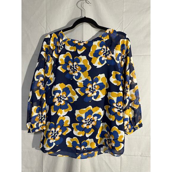 Cabi Top Women Small Blue Floral Lydia Retro Chiffon Cottage Office Boho Capsule - Picture 3 of 7